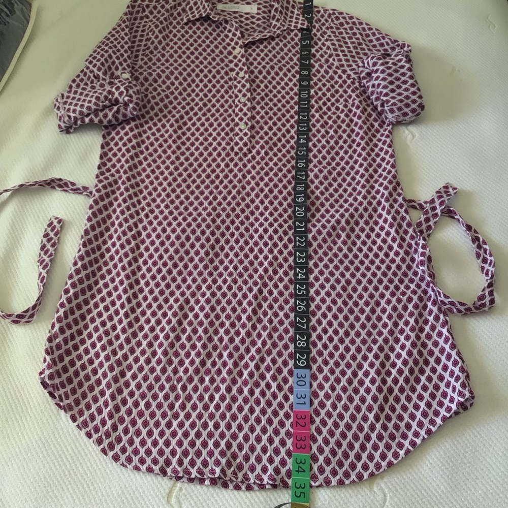 Carve Designs Collared Shirt Dress Small Maroon Print Belted 100% Cotton Casual - Picture 10 of 13